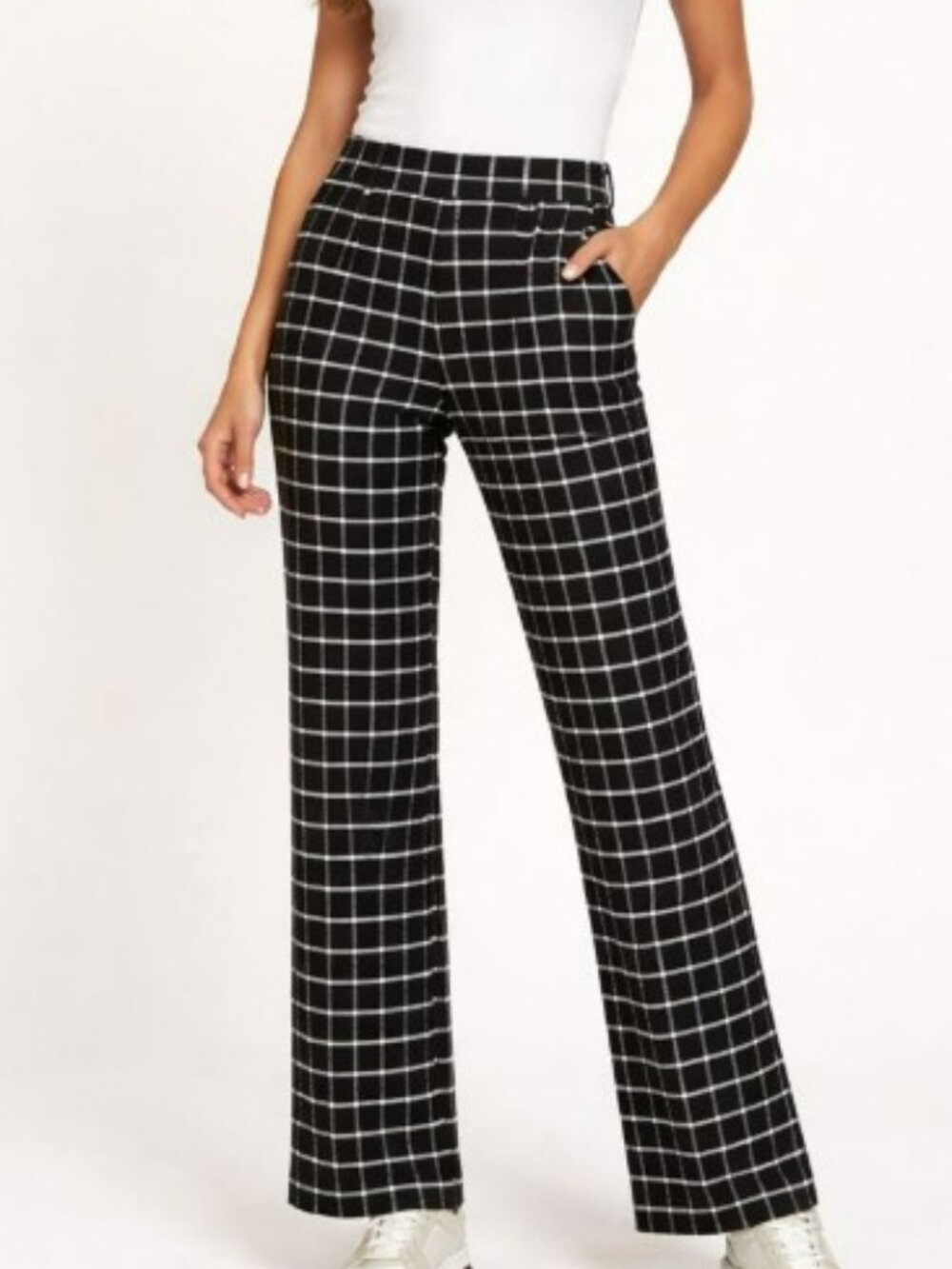 Ann Taylor Outlet Women's Black White Plaid Checkered Trousers Size 12 Pants
